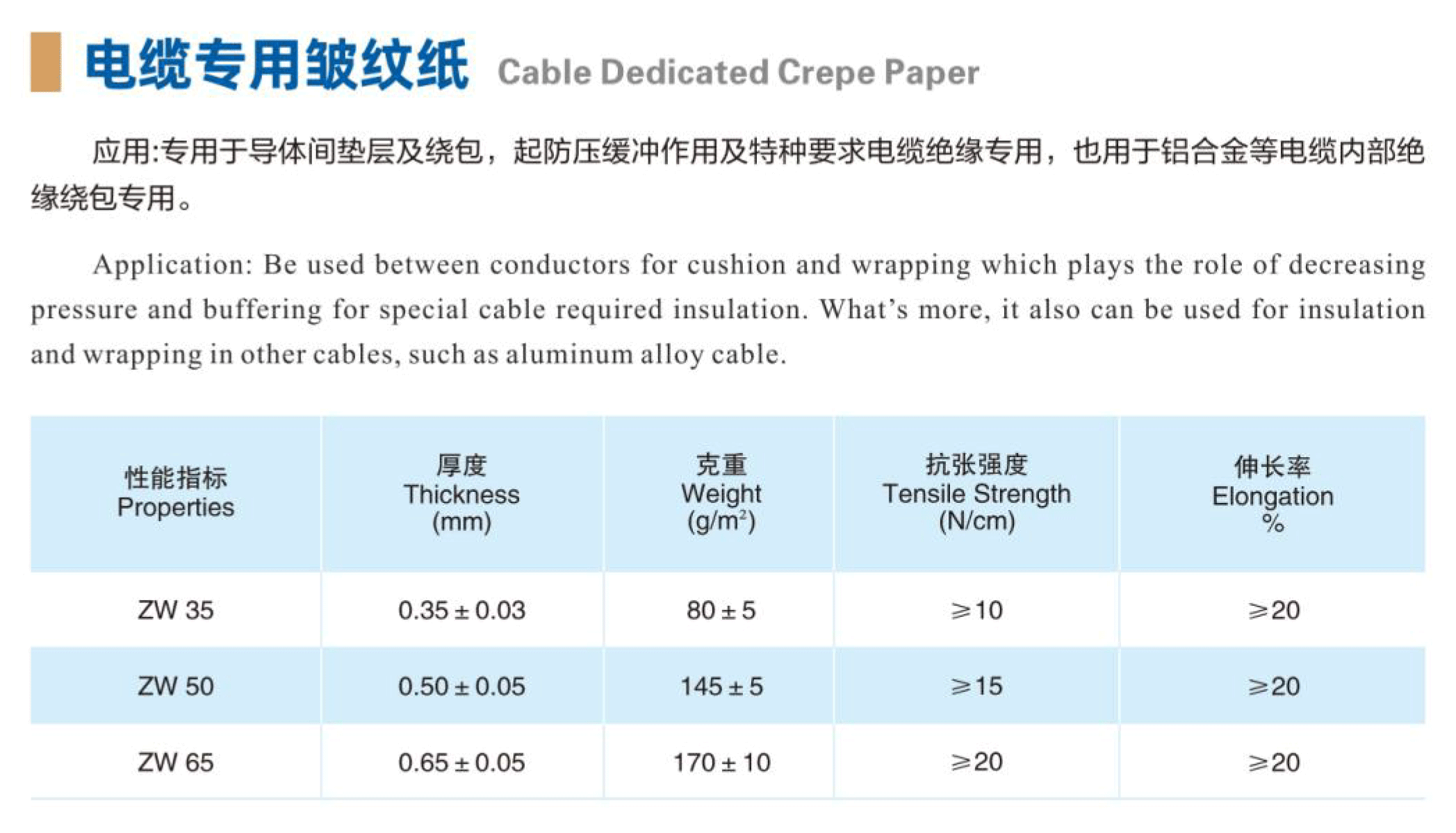 电缆专用皱纹纸
